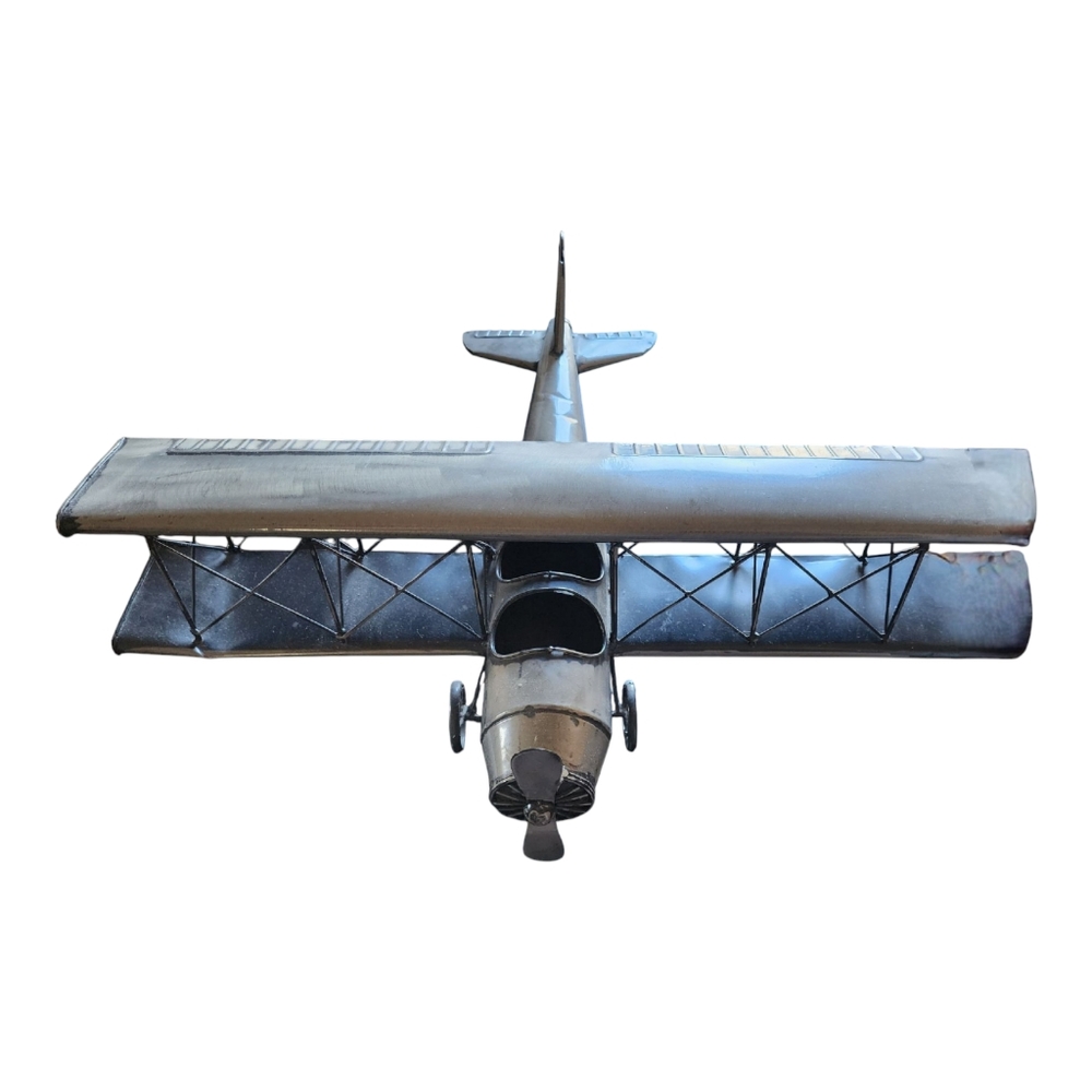 Beautiful Vtg Welded Metal Airplane With Rotating Propeller Retro